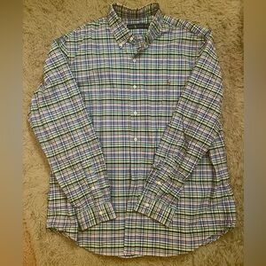 Ralph Lauren Men's Blue and Green Plaid Shirt